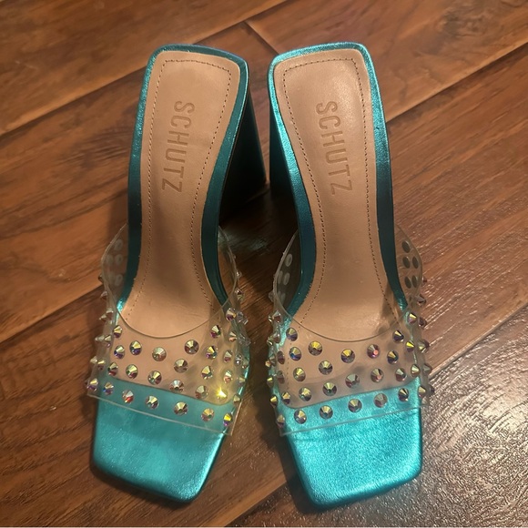 Schutz nwt LIZAH crystal rhinestone sandals mules heels size 5 - Picture 1 of 8